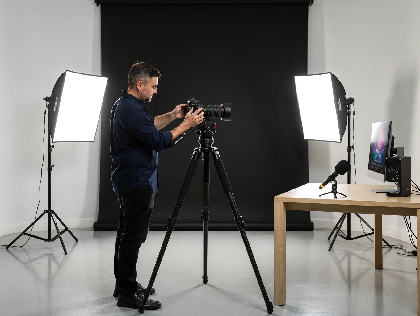 Créatrice de contenu filmant en plateau vidéo professionnel