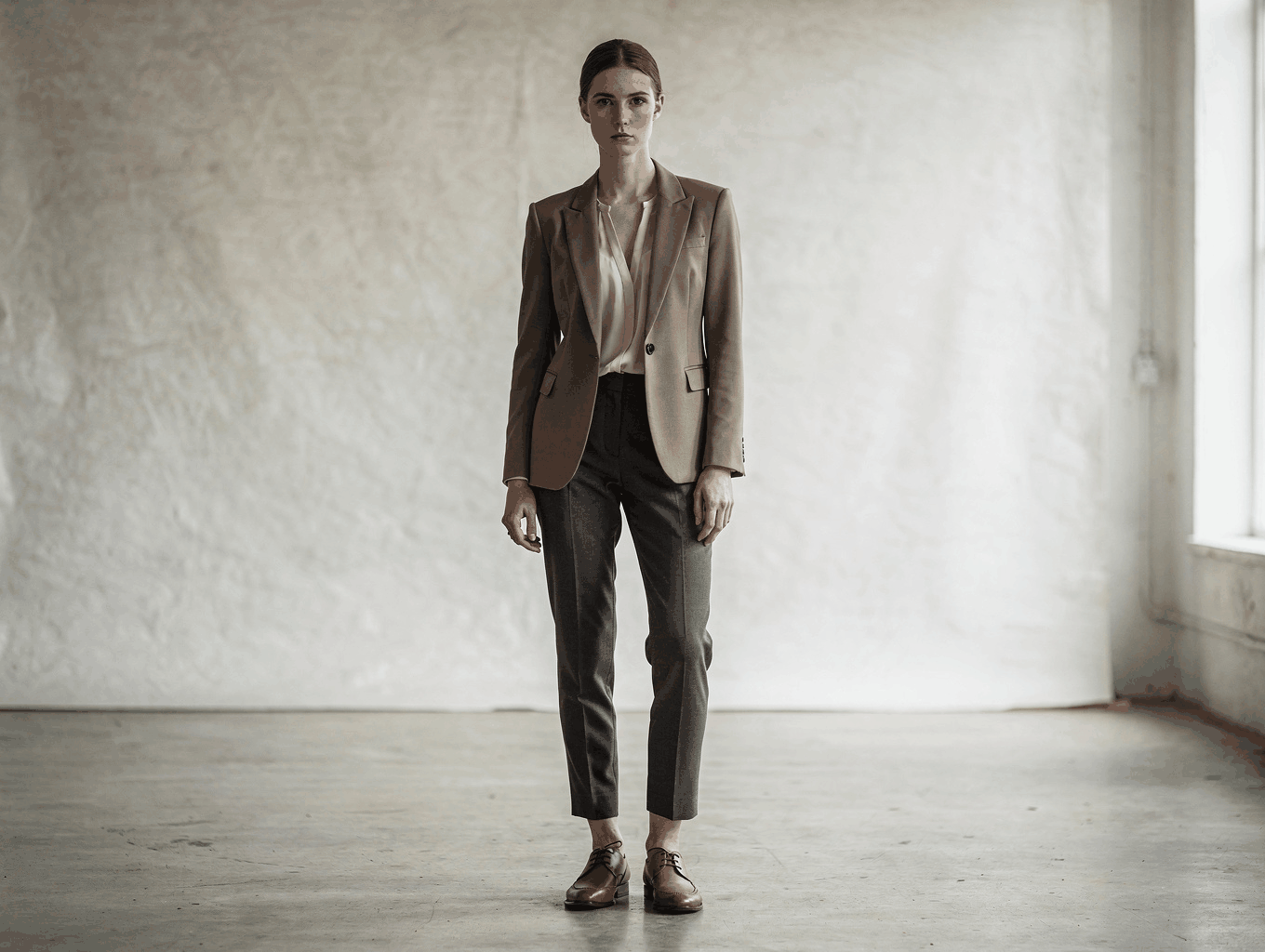 Mannequin en costume haute couture dans un studio contemporain