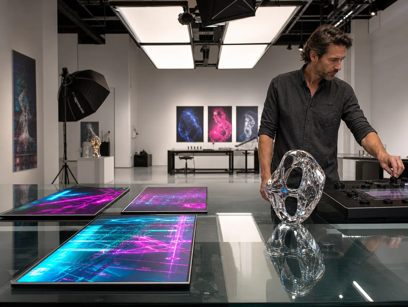 Moodboard de création et plateau de tournage avec éclairage professionnel