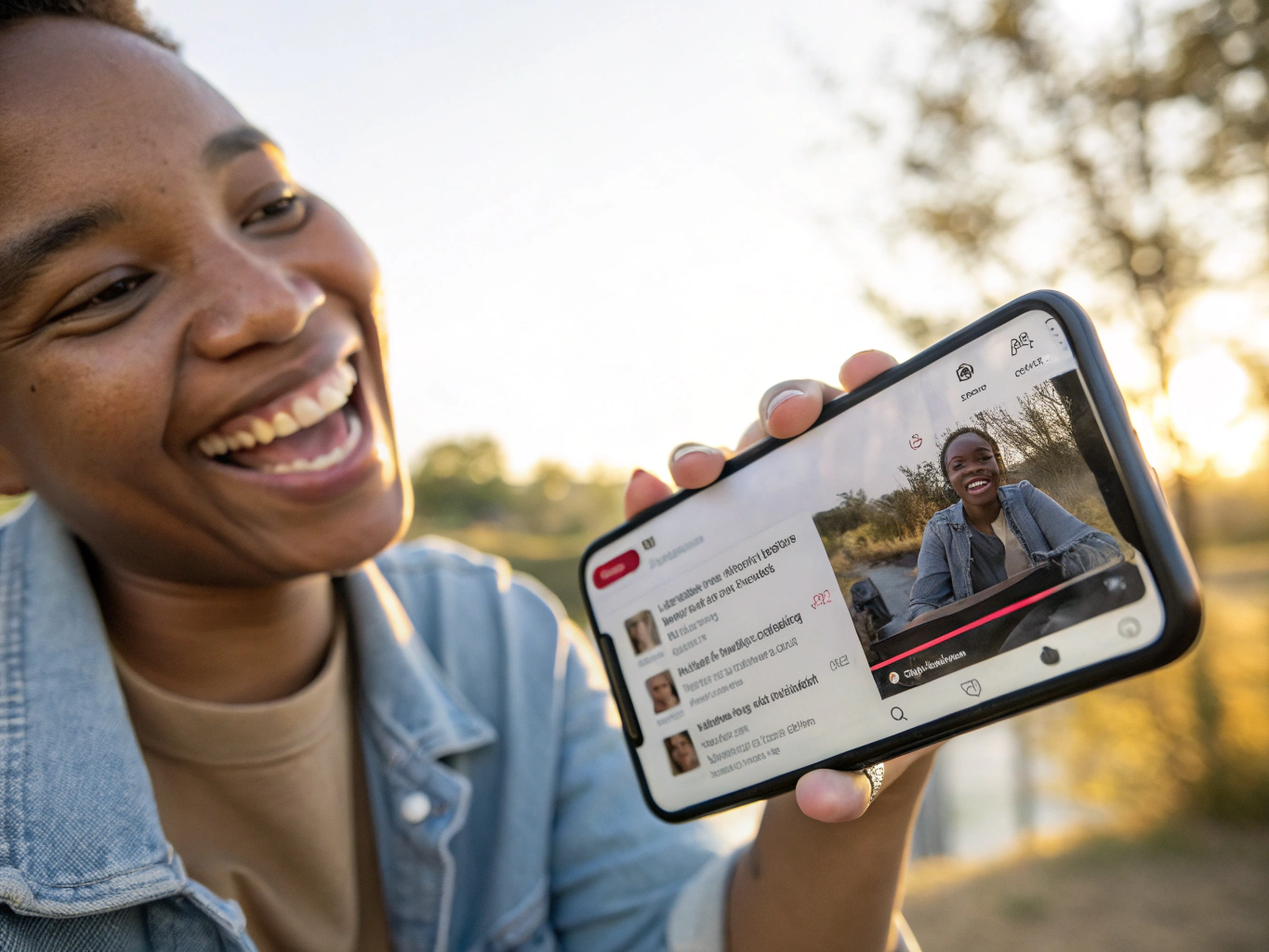 Smartphone displaying social media user generated video content